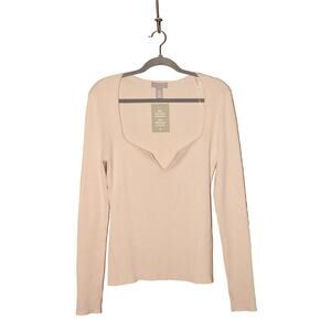 H&M NEW $30 Long Sleeve Rib Knit Sweetheart‎ Neckline Top Light Beige XL